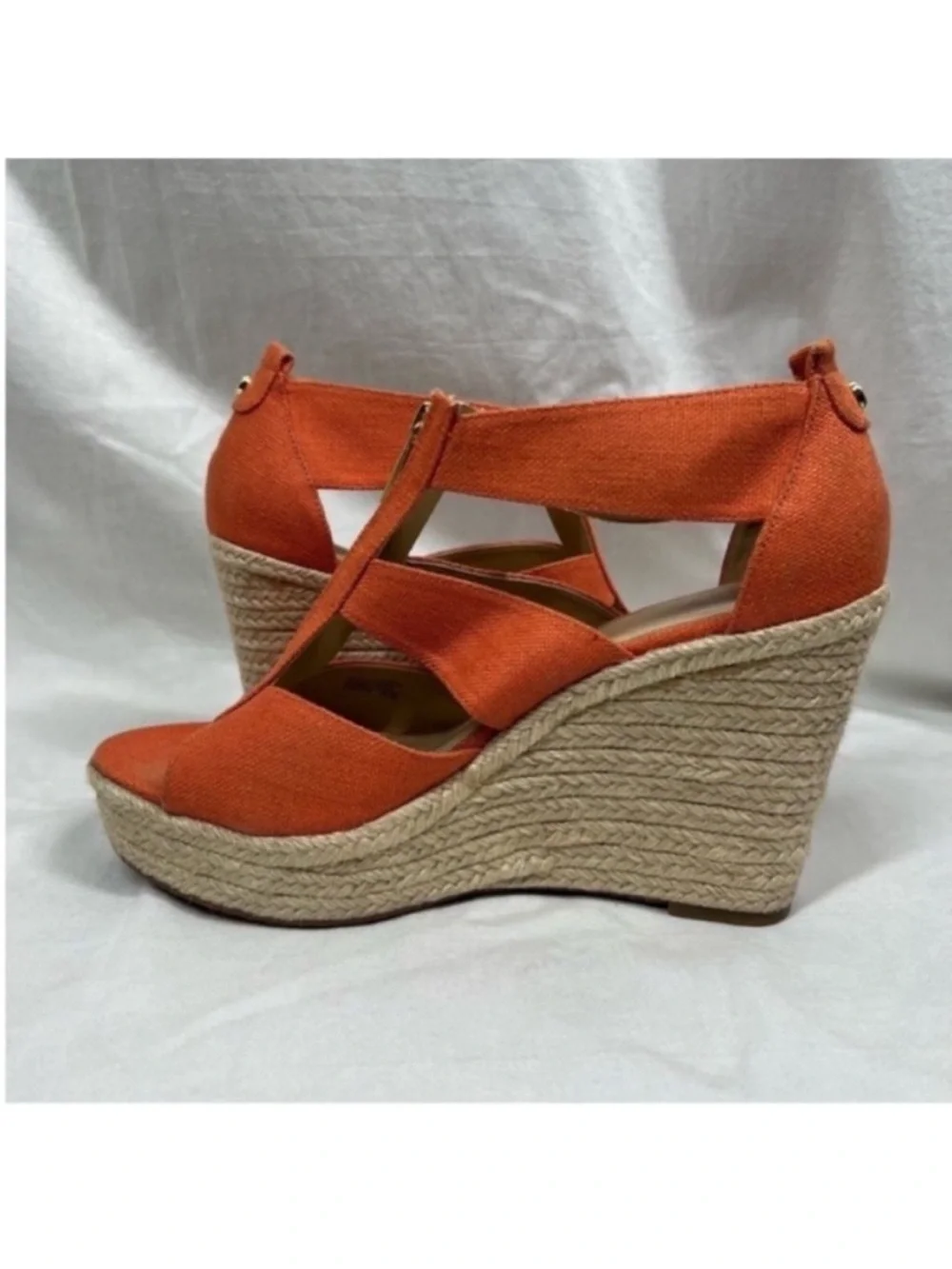 Michael kors damita coral canvas jute rope platform wedge sandals